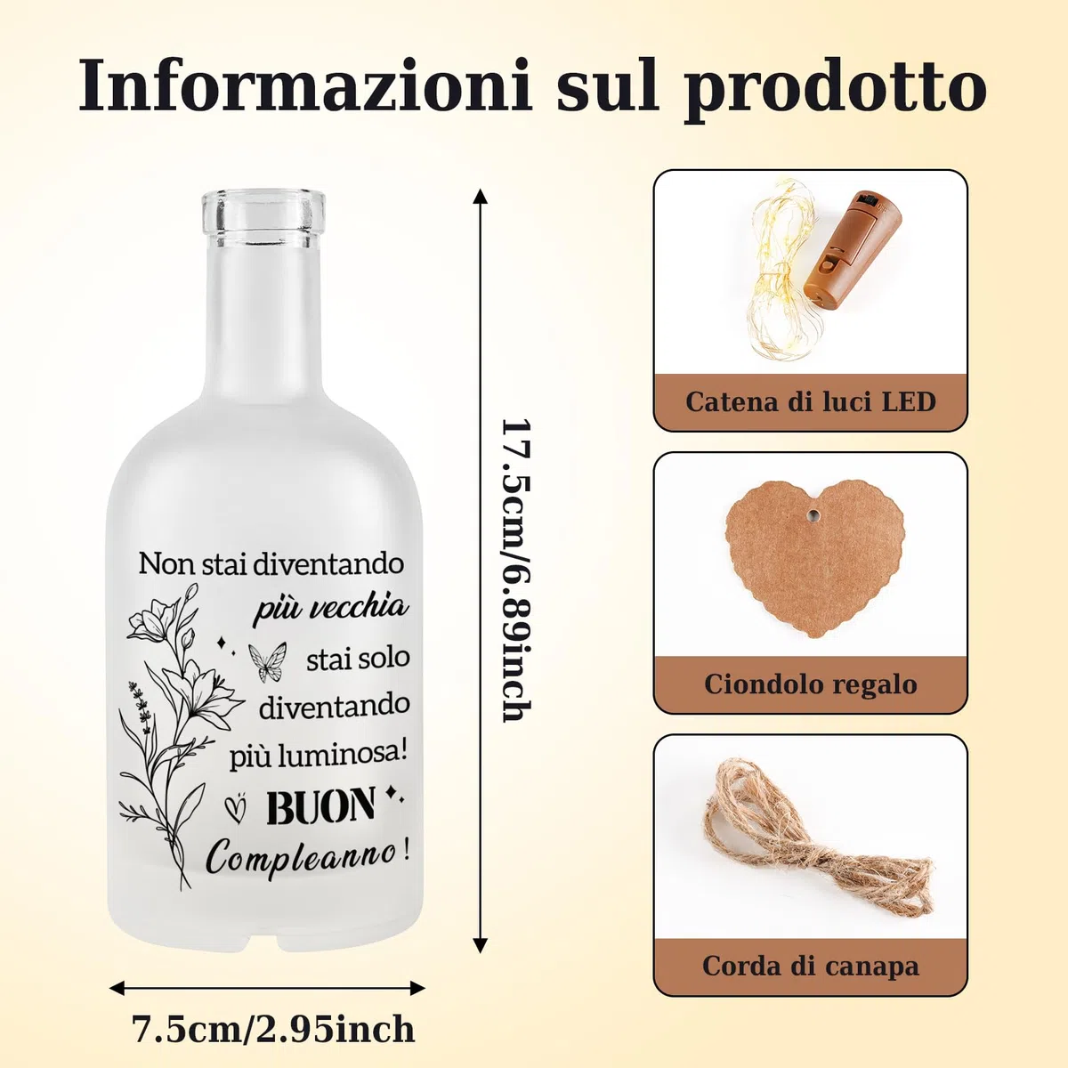 Regalo Donna Compleanno, Regalo Amica Compleanno - Luce Notturna in Bottiglia di Vetro, Idee Regali Mamma, Nonna, Moglie, Sorella, Collega, Ragazza, Regali per Lei