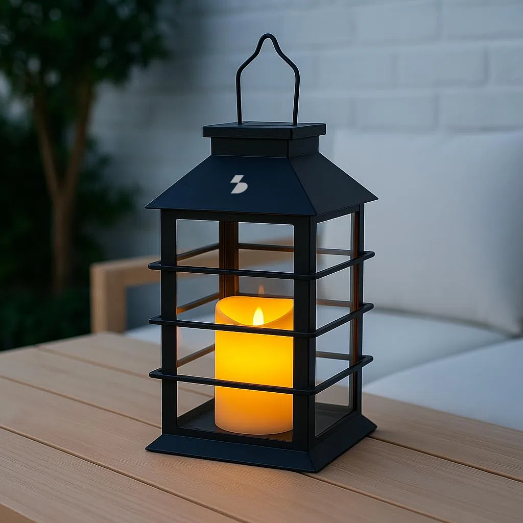 BEPER P207ILO303 Lanterna Solare con Candela LED Effetto Fiamma, Lampada Solare da Esterno con Gancio, Accensione Automatica, Luce Calda Tremolante, IP44 per Giardino e Balcone