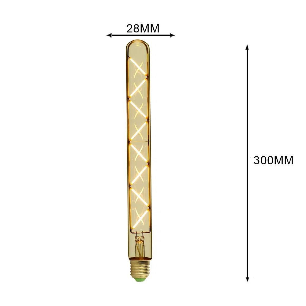 Edison Classic Long Test Tube T28 300mm Zigzag Design Straight Led Filament 6W Dimmerabile Specialità Lampadina decorativa (Golden)