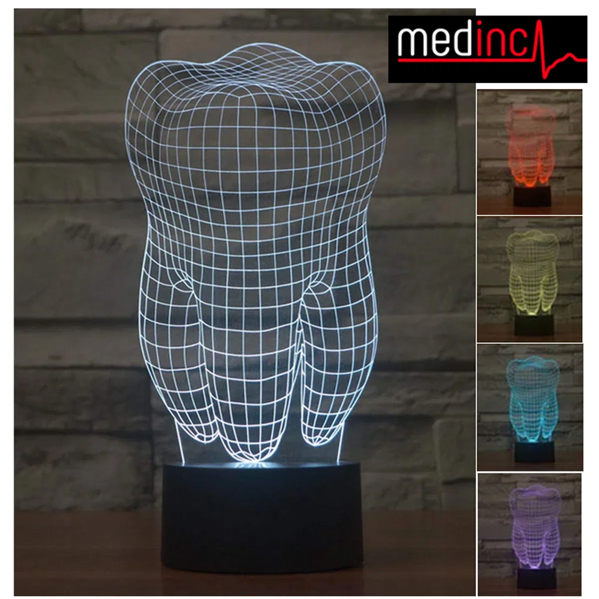 Lampada da tavolo a LED a dente 3D, 7 colori, cambia luce notturna per camera da letto, decorazione della casa, dentista, matrimonio, compleanno