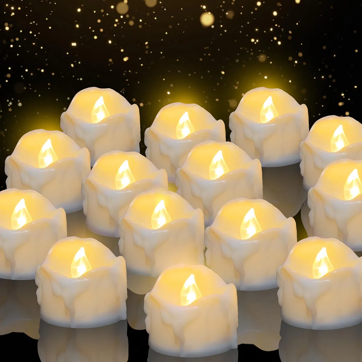 Daphomeu Set di 14 candele LED lampeggianti, ideali per Halloween, Natale, autunno e inverno, matrimonio, diametro 3,6 cm x altezza 3,2 cm