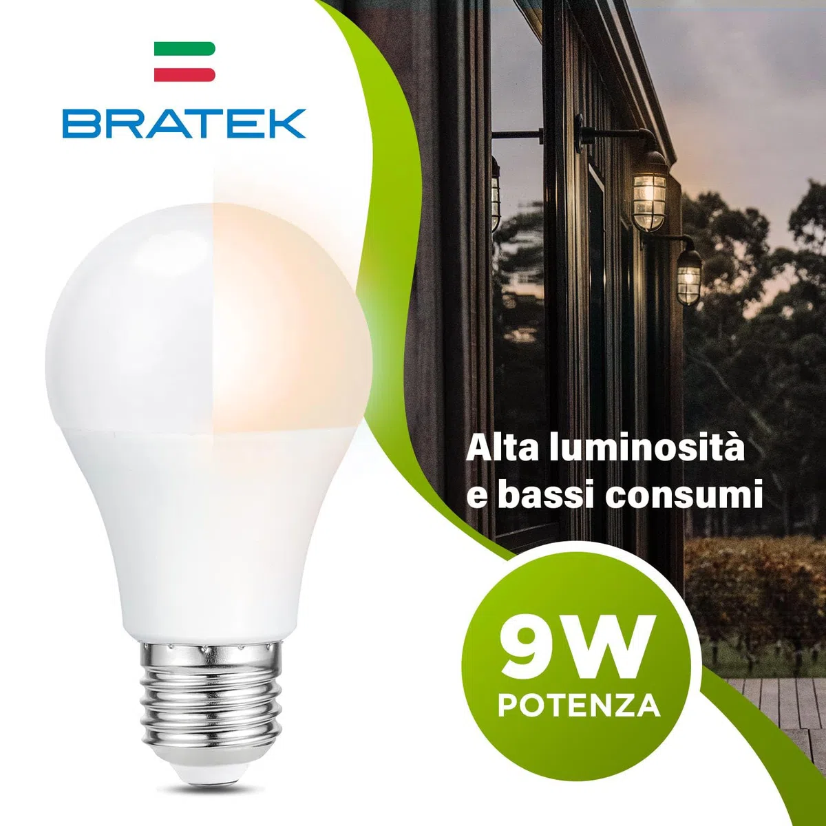 Bratek 2 Lampadine Crepuscolari a Doppio Sensore da Esterno E27 LED A60 9W 3000k - Lampade Crepuscolare da Esterno Luce Calda - 800 Lumen Equivalenti Lampadine 60W a Incandescenza o 45W Alogene