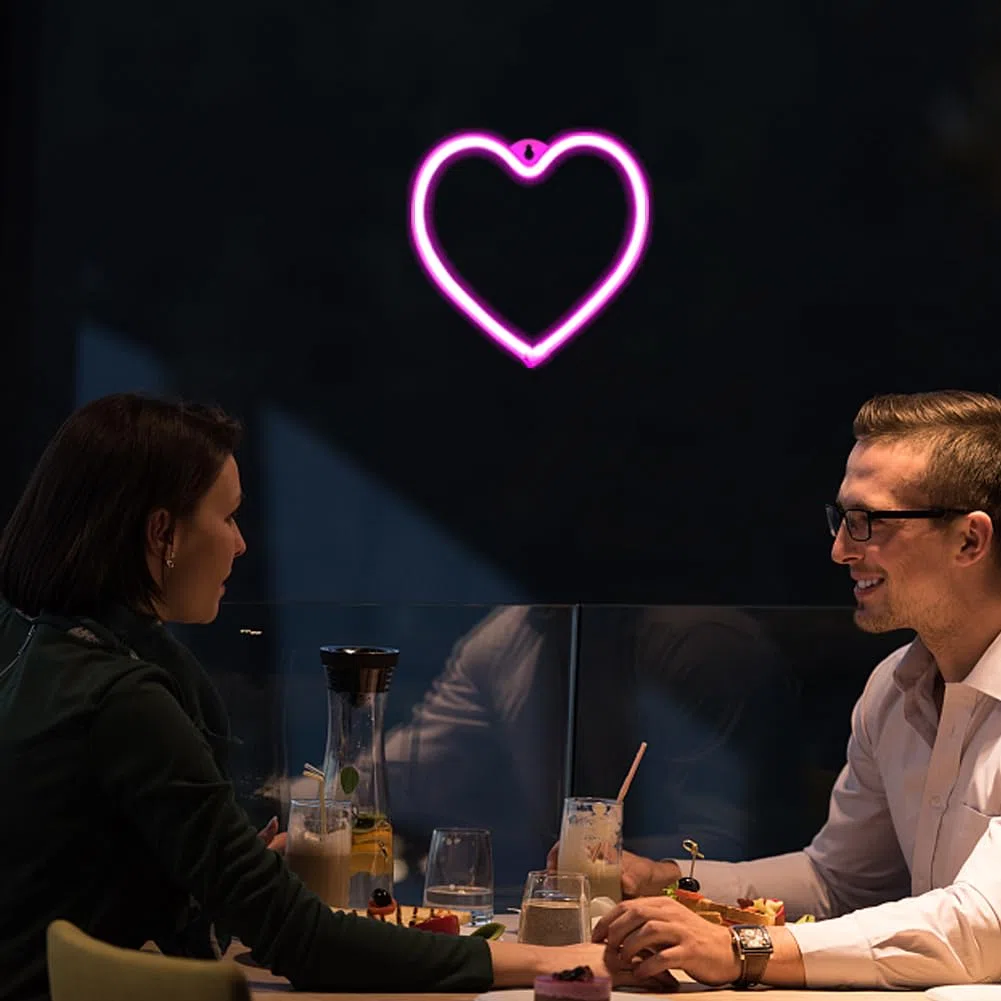 Insegna al Neon Amore Cuore LED Rosa - Decorazione di San Valentino Per Festa, Bar, Camera - Alimentato Tramite USB o Batteria