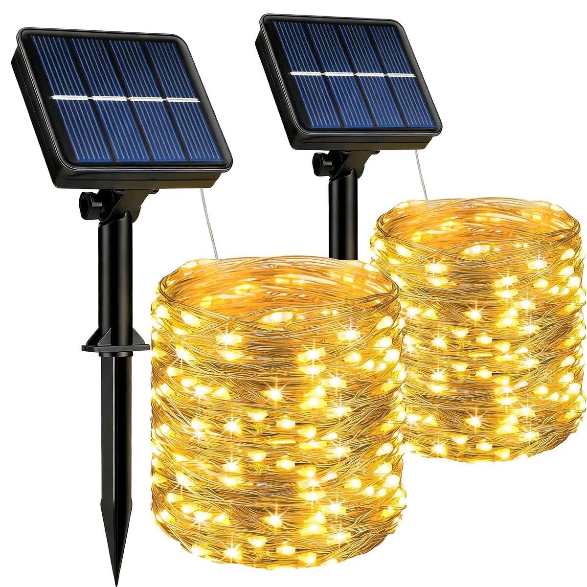 HeiPard Catena Luminosa Esterno Solare 2 Pezzi, 2 x 10M 100 LED Luci Solari da Giardino Impermeabili IP65, Lucine da Esterno Per Balcone, Terrazzo, Gazebo, Natale, Matrimonio (Luce Calda)