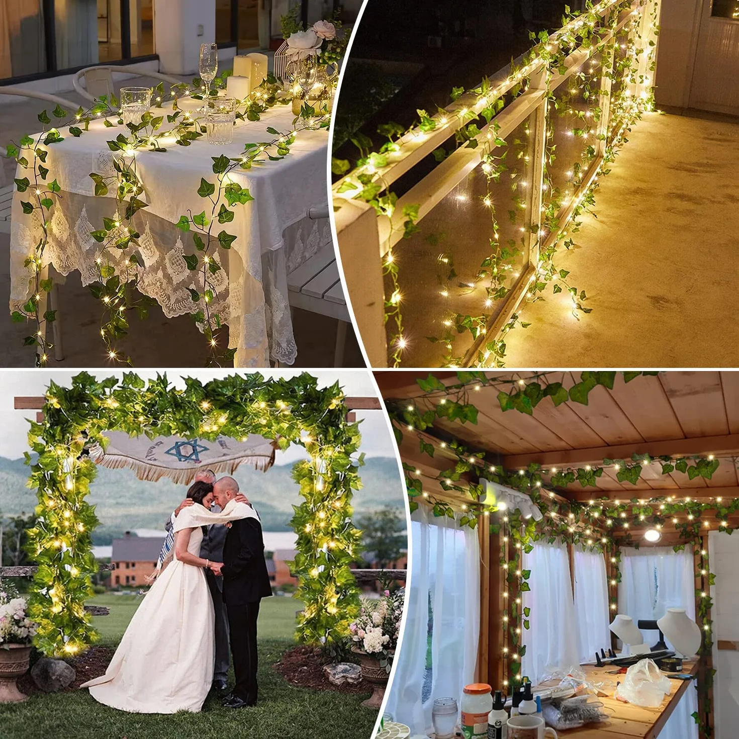 A.bigwhale Stringa luminosa con foglie, 6m 60LED edera ghirlanda luminosa, verde artificiale foglia edera vite con luce, primavera piante decorazione per muro matrimonio festa giardino festival