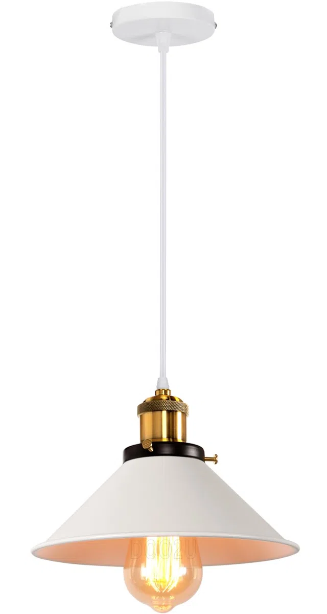 Lampadario a sospensione Vintage industriale, Moderno Lampada da soffitto E27 Plafoniera in Metallo Ø22cm Grigio Paralume per Sala Cucina Camera da Letto (Bianco - 1 lampada)
