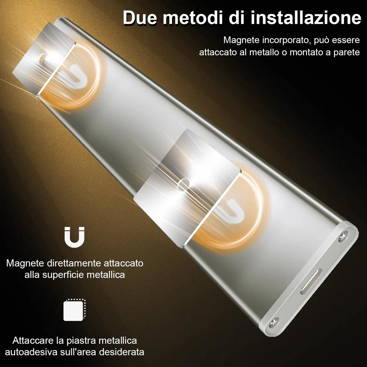 Luce-LED-Sottopensile-Cucina-Luci-Sensore-Batteria-Armadio-Lampada-Ricaricabile Magnetica Movimento Senza Fili Striscia Lampade Barra USB Interno Strisce Light Adesive Sotto Pensile Illuminazione