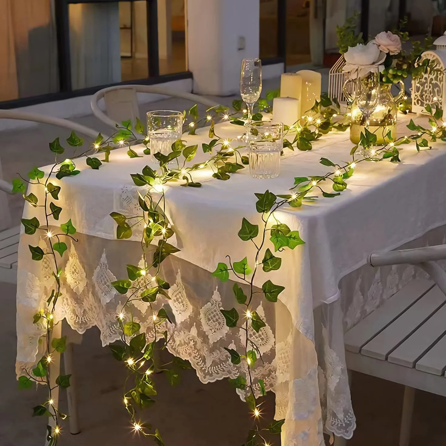 A.bigwhale Stringa luminosa con foglie, 6m 60LED edera ghirlanda luminosa, verde artificiale foglia edera vite con luce, primavera piante decorazione per muro matrimonio festa giardino festival
