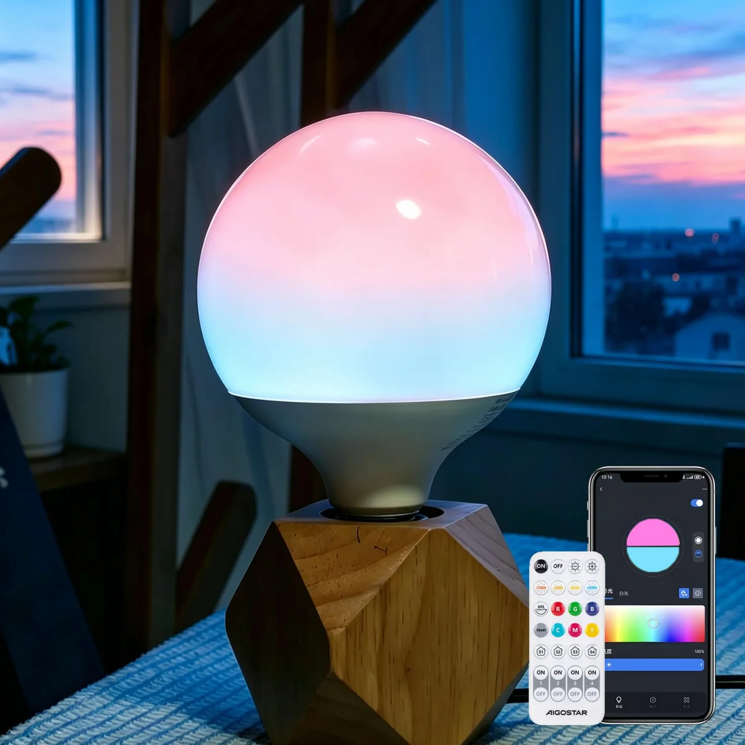Aigostar 18W 1800LM Lampadina Intelligente E27 G120 Bluetooth Mesh/Dimmerabile Lampadina LED Compatibile con Alexa/Smart RGB+6500K Lampadine/ 16 Milioni di Colori/Con Bluetooth Telecomando