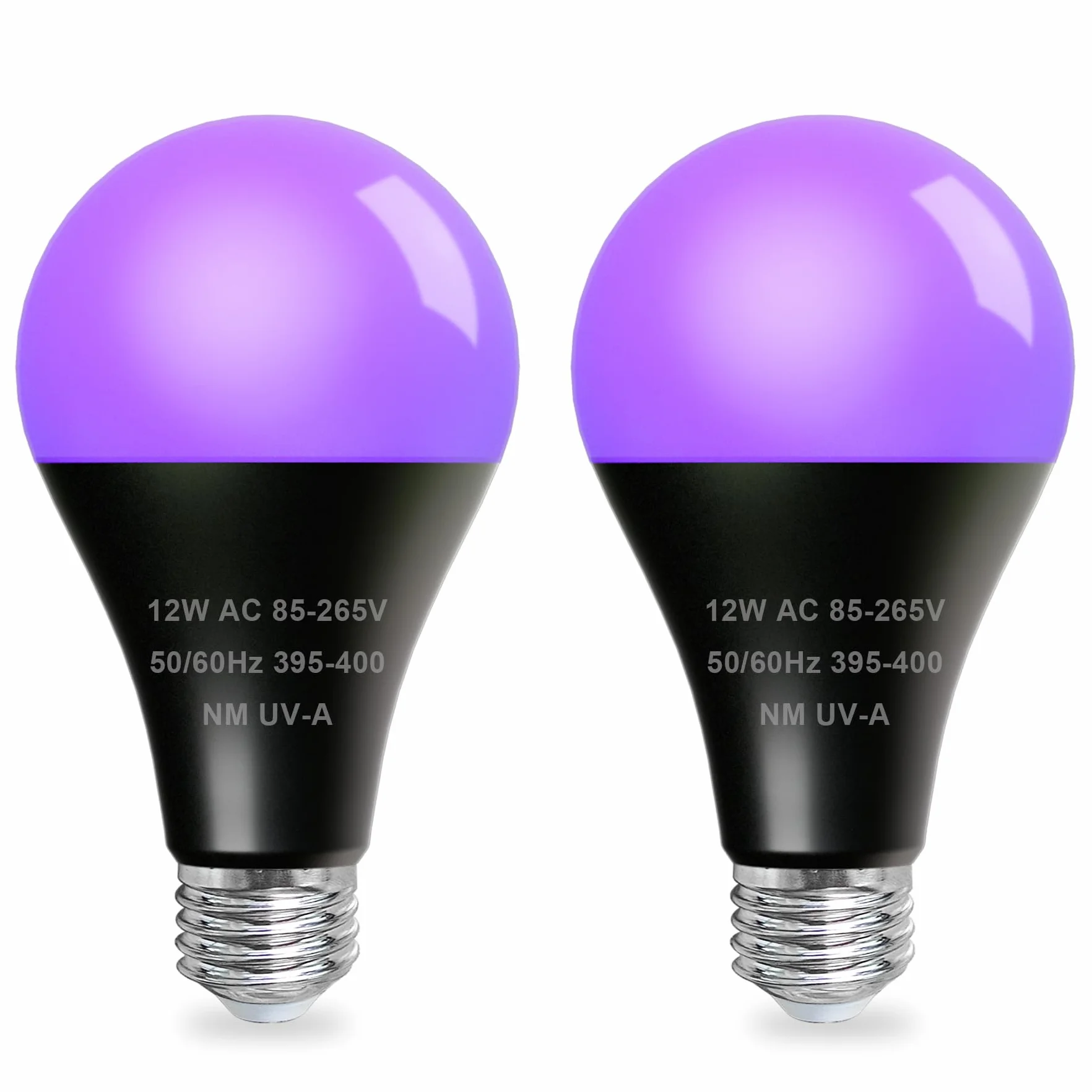 2 Pezzi 12W Lampadine UV LED 395nm, Lampadine UV E27 Luce Nera, Black Light Bulbs per Feste, Discoteca, Club, Body Art, Decorazioni Fluorescenti