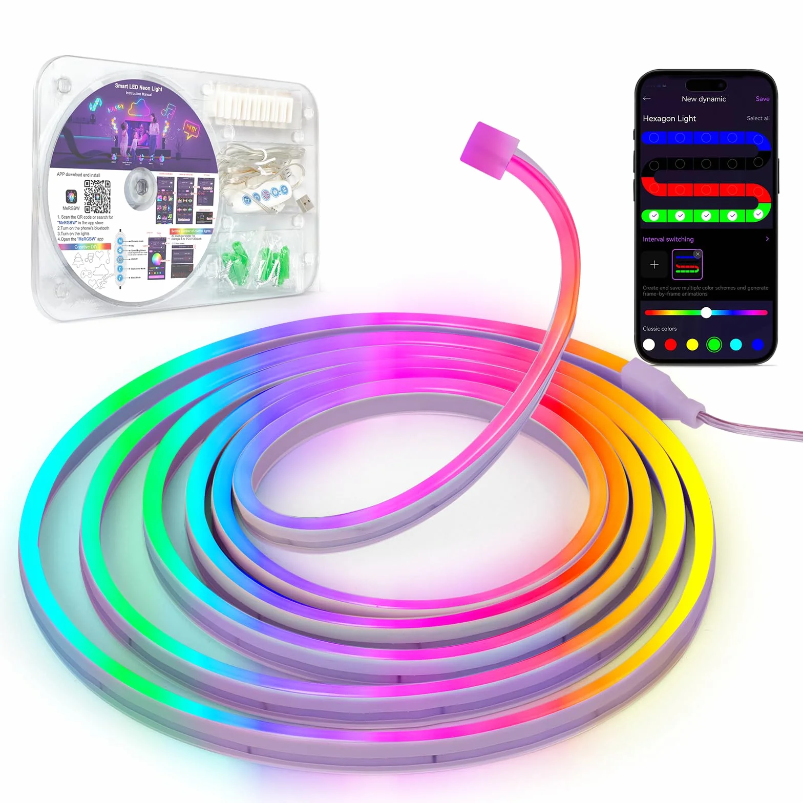 Kangtaixin Neon Striscia LED 3 Metri, Silicone Luci al Neon Flessibile Funziona con APP, DIY Forma, Sincronizzazione Musica, Camera, Cortile, Giardino, Patio, Gaming, Festa Decorazione