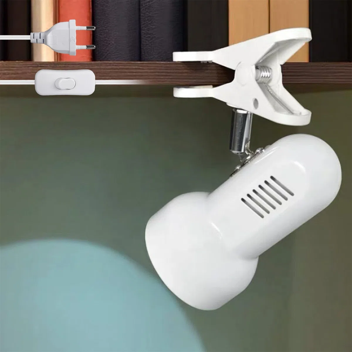 GBKDQQ Lampada da scrivania bianca, 220 V, E27, portalampada da tavolo con spina europea e interruttore cavo, base per lampada, girevole a 270°, flessibile per lettura a letto, lavoro e apprendimento