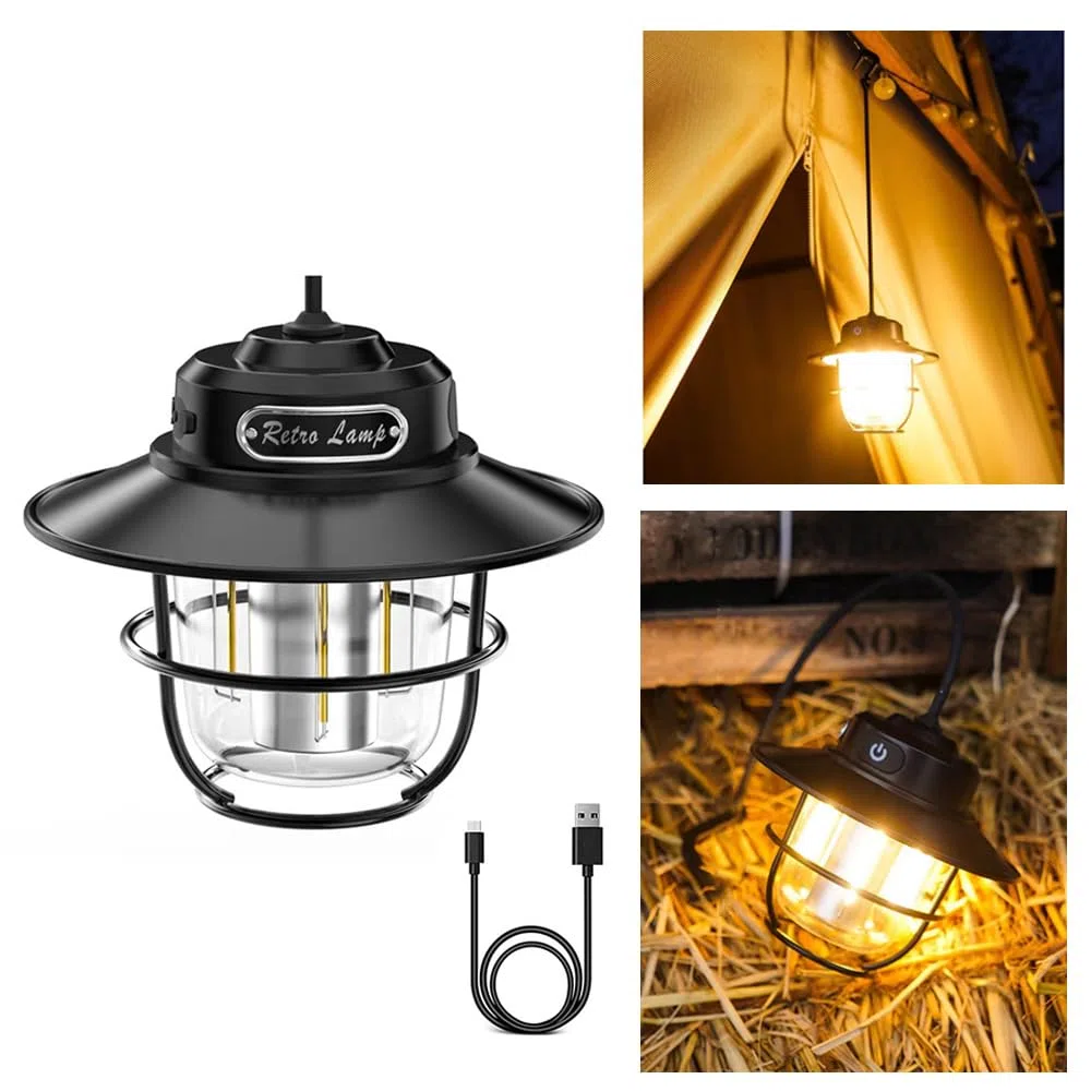 Luce di campeggio esterna ricaricabile LED, Mini luce di emergenza portatile della tenda, Nuovo Cavallo Lampada a 4 velocità Modalità bianca e calda luci, ambra e luci bianca calda.