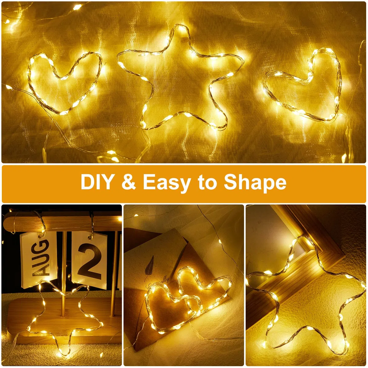 Luci LED a Batteria, 20 Pezzi Luci Stringa 1M Filo di Rame con 10 LEDs Catena Luminosa Natale per Esterni e Interni, Casa, Feste, Matrimonio, Bianco Caldo