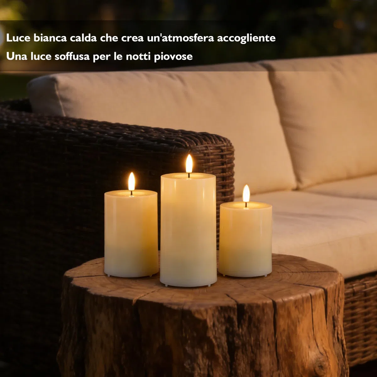Rhytsing 3 Candele a LED da esterno IP44 con telecomando, candele resistenti all'acqua con timer per festa, giardino, balcone e patio, H 10/12,5/15 cm