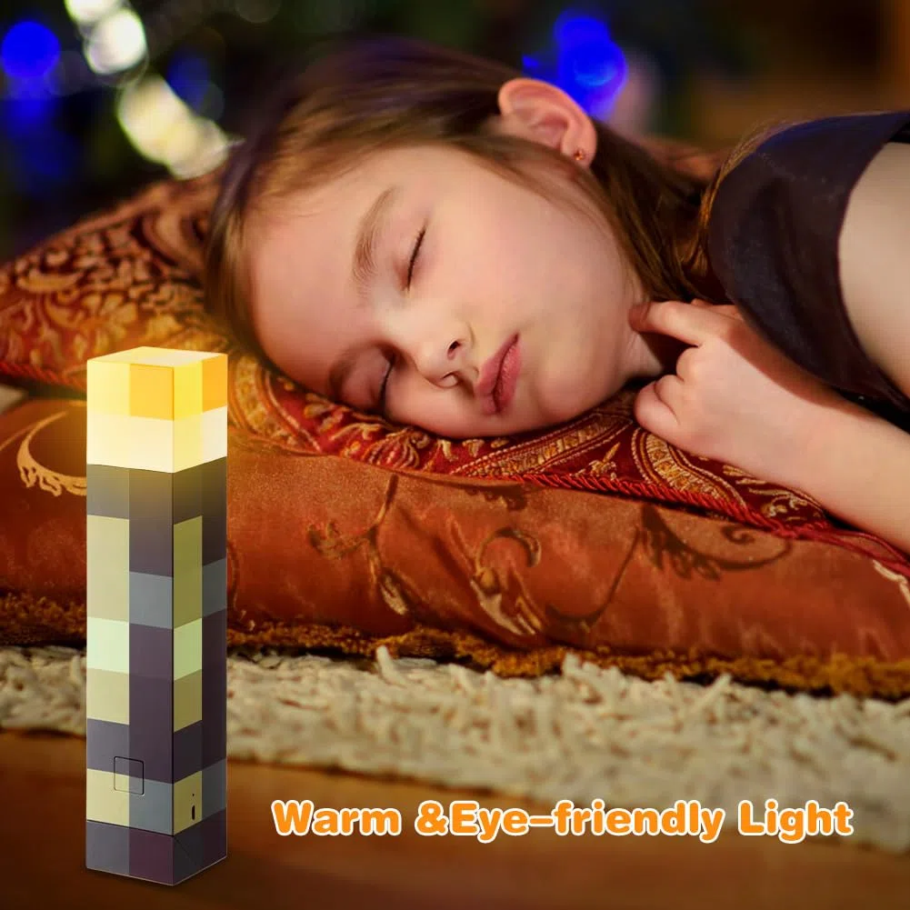 Lampada da Parete Torcia 11 pollici, Ricaricabile, USB per Lampada da Comodino, Lampada mini Craft, LED Mine-cra a Mano/Montaggio a Parete, cameretta dei bambini, soggiorno, gaming (Giallo)