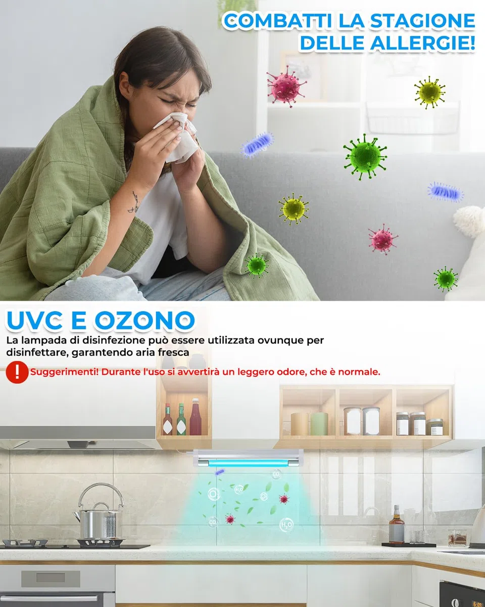 6W Lampada UVC germicida con ozono Lampada Sanificante da 253,7 nm con cavo e spina, UV Lampada Germicida Raggi per Scarpe/Armadio/Mobile/Bagno, Aria Fresca