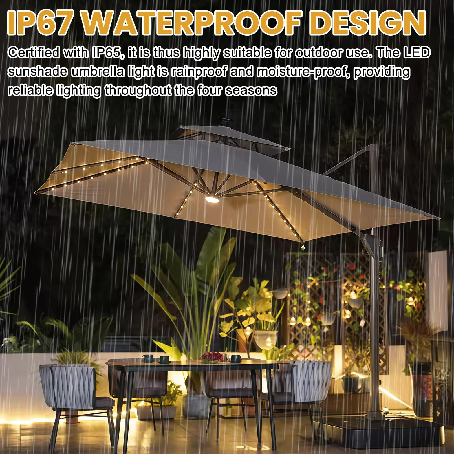 Catena di luci per ombrellone solare, illuminazione con telecomando, LED 8 modalità, 104 LED, luce, IP67, impermeabili da giardino, baldacchino