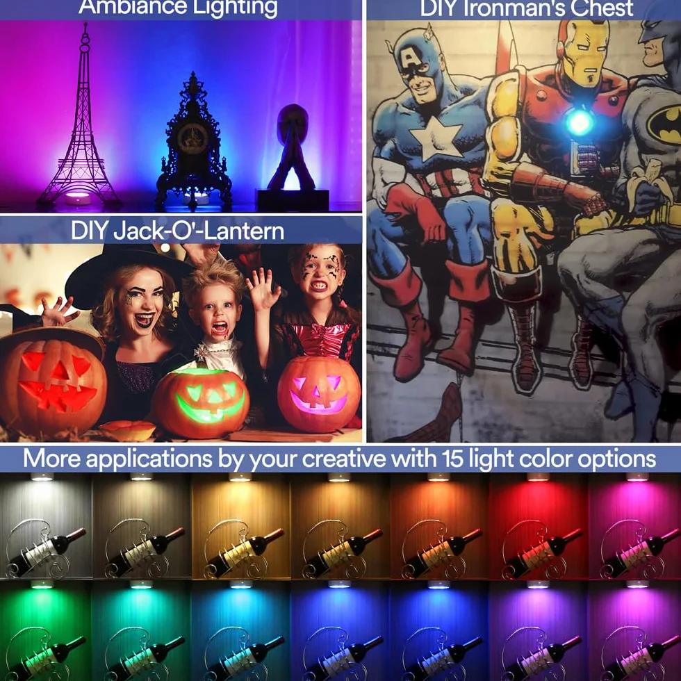 Onumii Luce LED Sottopensile Cucina Luci LED a Batteria Adesive con Telecomando, Luci LED Colorate RGB Luce Notturna per Armadio, Libreria, Scaffale, Pacco da 2 - Bianco