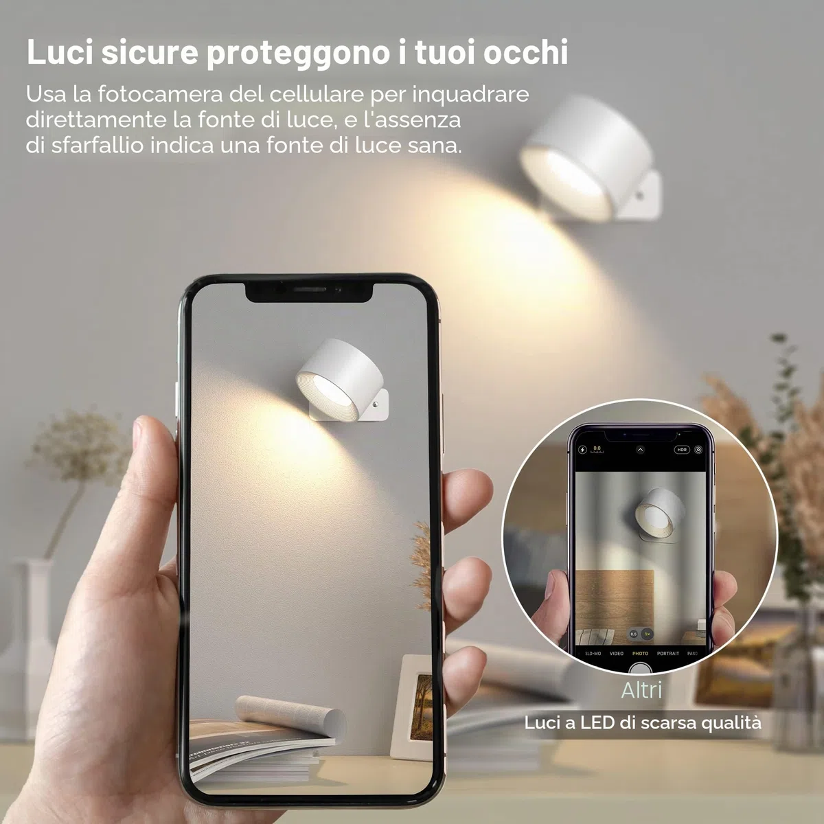 Mexllex Lampada da parete per interni, lampada da parete con ricarica USB a batteria, 3 colori e 3 livelli di luminosità Luce da parete 360° rotante Touch Control Luci da parete senza fili