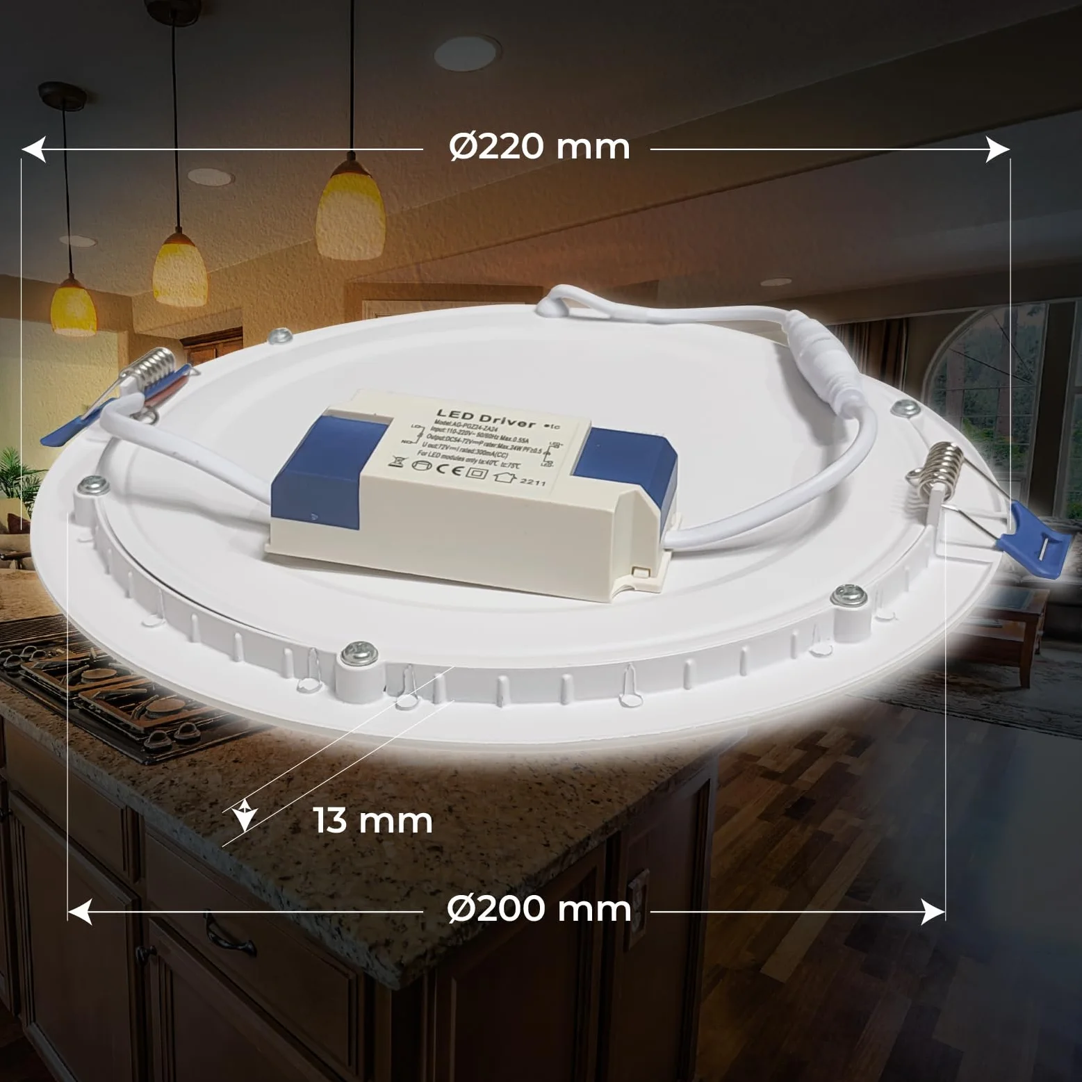 LED ATOMANT Confezione da 2 Pannello LED Downlight da Incasso Rotondo Piato 20W 220mm 1800lm, Colore Bianco Freddo (6500K), Driver incluso