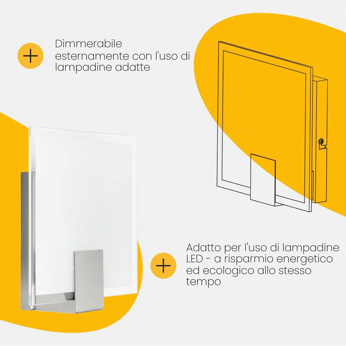 BRILLIANT lampada Sonian applique quadrato ferro/bianco | 1x C35, E14, 40W, adatto per lampade a candela (non incluse) | Scala da A ++ a E | Adatto per lampade a LED