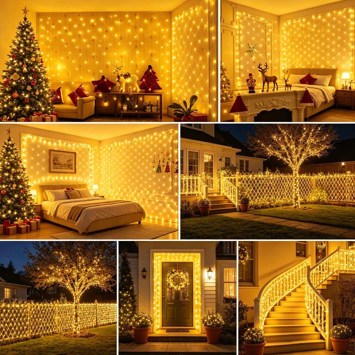 Joycome Rete Luminosa Natale Esterno 3x2M 200 LED Rete Luci con Spina, Timer, 8 Modalità Luci Albero di Natale Impermeabile Tenda Luminosa per Balcone Giardino Soffitto Terrazza - Bianco Caldo