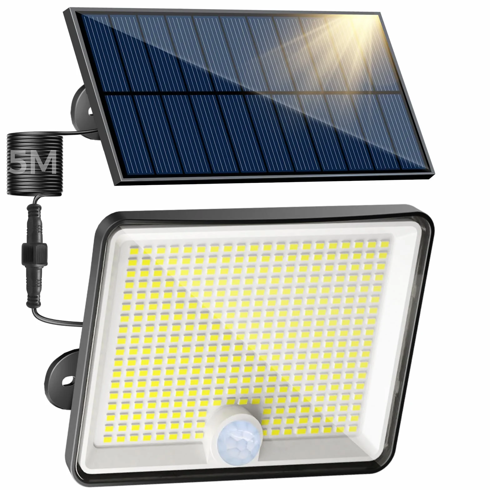 Peasur Luce Solare Led Esterno, 348LED Faretti Solari con Sensore di Movimento, IP65 Impermeabile Faro con Pannello Solare 3 Modes per Giardino Garage