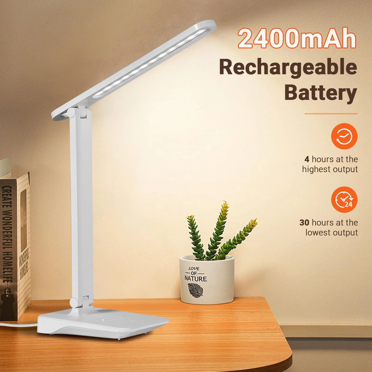 Diboniur Lampada da Scrivania LED, Senza Fili e 2400mAh Batteria, 3 Modalità Temperatura & Luminosità Regolabili 15 al 100%, Pieghevole, Tocca Controllo, Protezione per Gli Occhi, per Comodino Ufficio