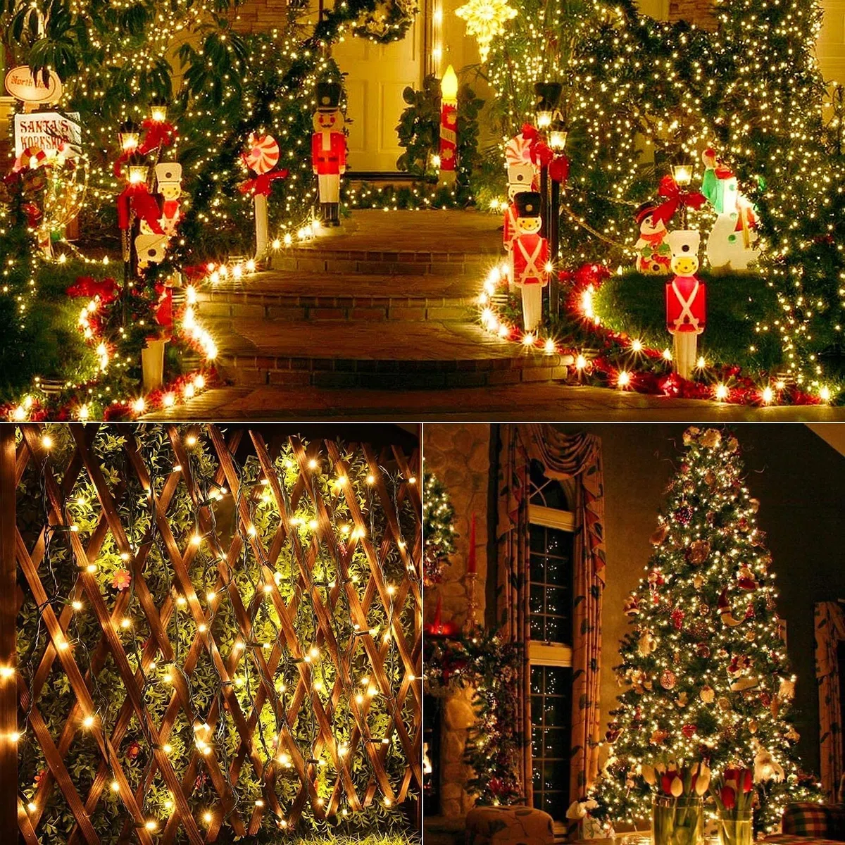 Catena di Luci Natale Esterno, BrizLabs 10M 100 LED Natale Decorazioni Stringa Fata Luce Impermeabile Catena Luminosa con 8 Modalità per Feste Albero di Natale Interno Giardino Eventi (Bianco Caldo)