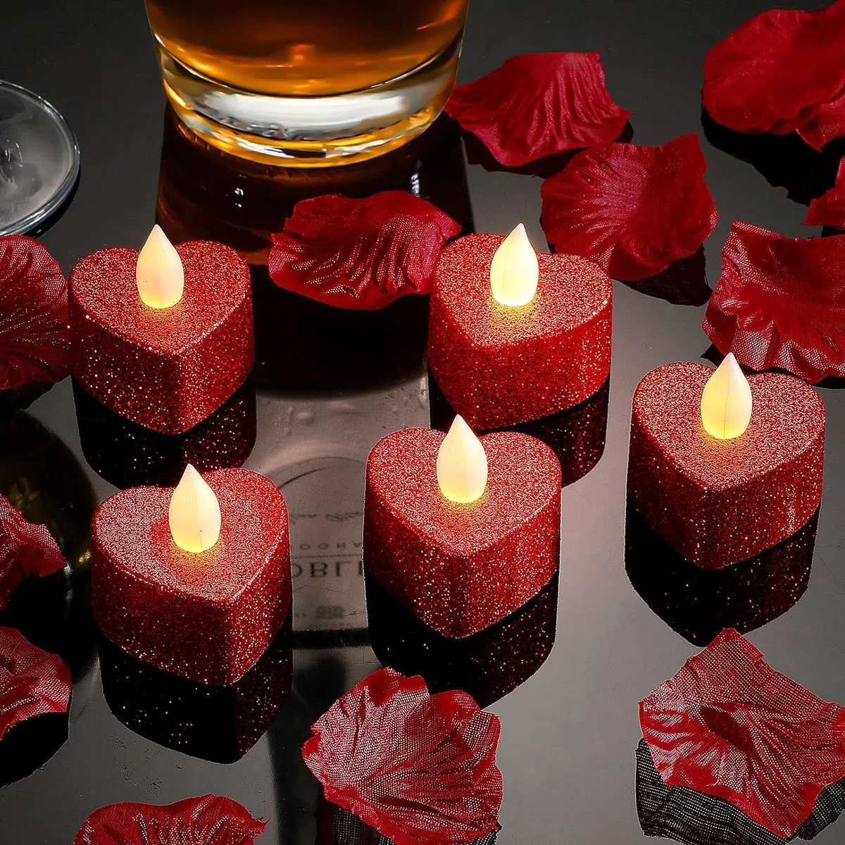 24 candele luminose a LED romantico a forma di cuore, decorazioni romantico, per San Valentino, senza fiamma, per la tavola del matrimonio