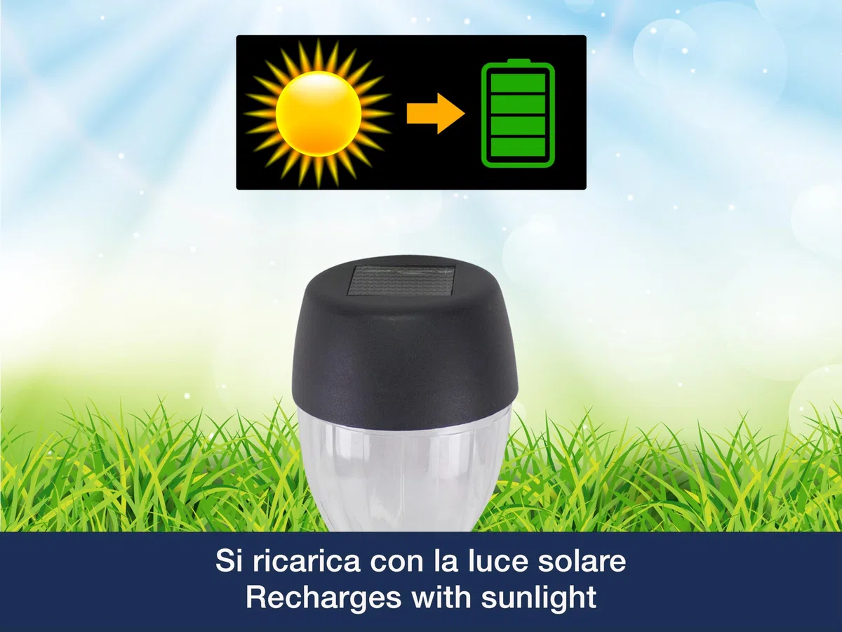 BEPER P207ILO050 Set 5 Luci Solari da Giardino, Lampade da Giardino e da Esterno con LED, Segnapassi da Esterno a Energia Solare, Lampade Solari con Picchetto, IP44, Ricarica Automatica