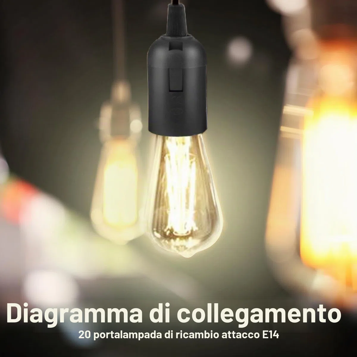 HOSPAOP Portalampada E14, 20 pezzi, con cavo, attacco E14, per ristrutturazione, con 1 tester di tensione VDE, colore nero