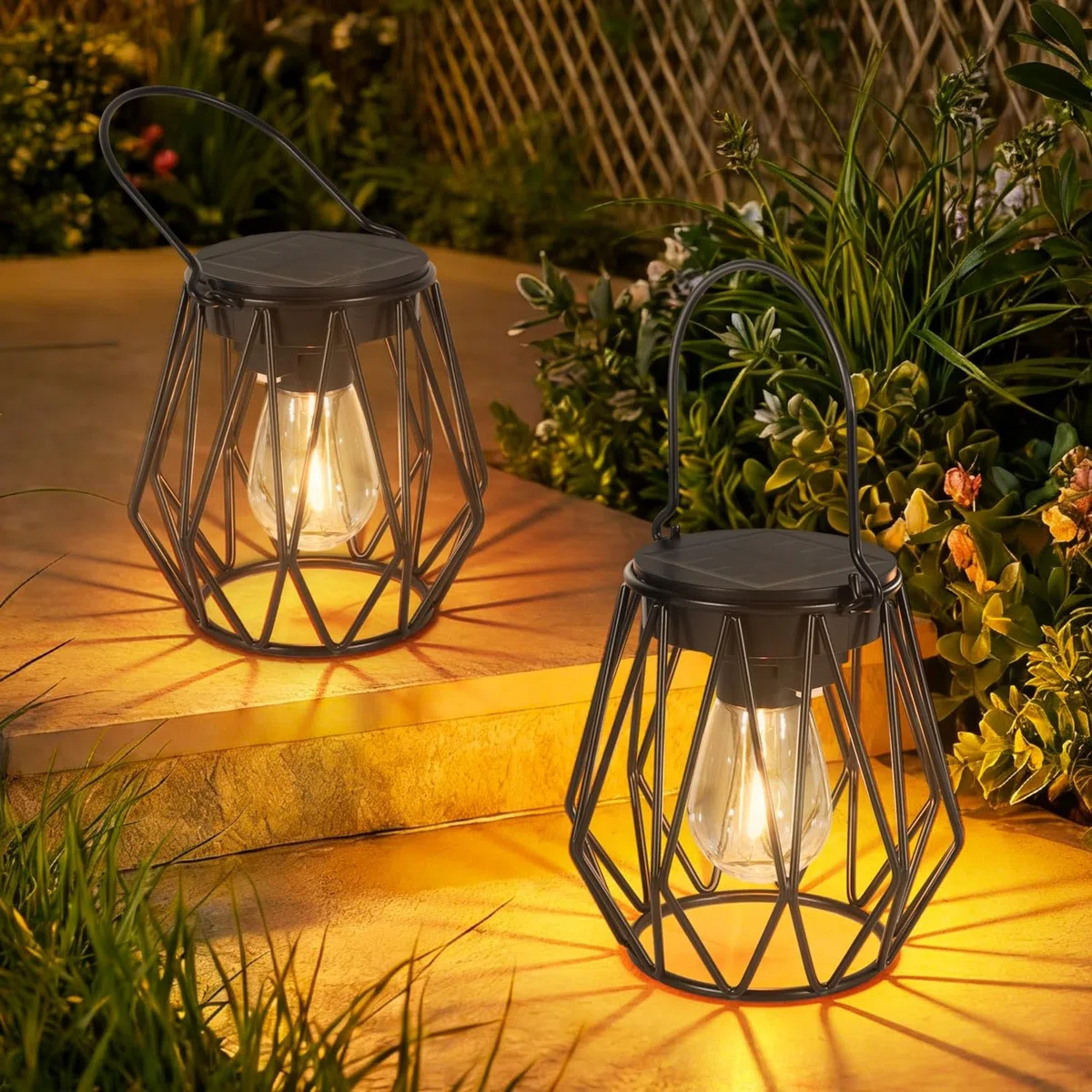 TaoFiaCo Lanterna Solare per Esterni Sospese o da Appoggio - IP65 Impermeabili Lampade Solari per Balcone - Retrò Lanterna Solare da Esterno Resistente alle Intemperie Giardino Terrazze 2 Pezzi