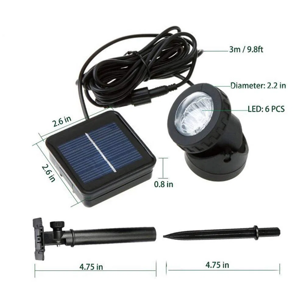 Luce solare subacquea per laghetto, impermeabile, lampada sommergibile, 6 LED, luce per acquario, per giardino, vialetto, cortile, portico, passerella, piscina, patio