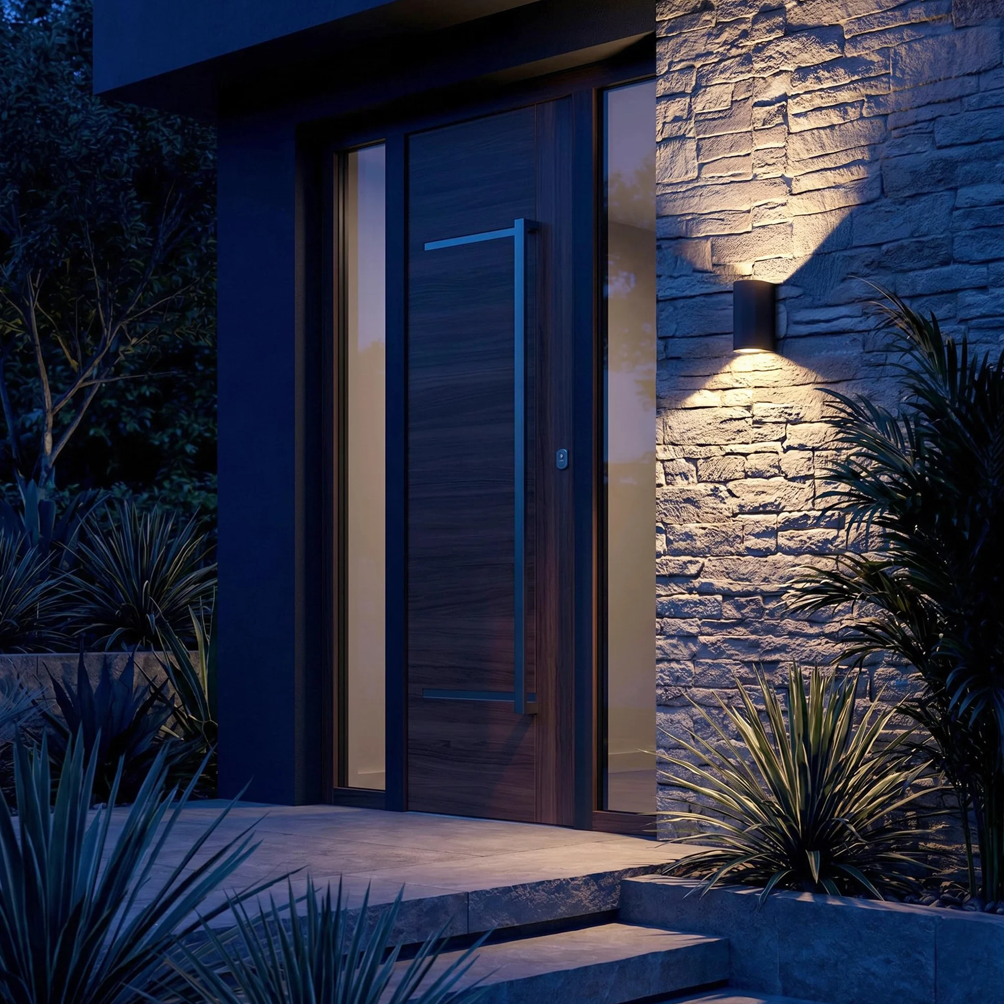 B.K.Licht Lampada da parete LED, applique da esterno, include 2 lampadine GU10 da 4,7W, plafoniera da parete per interni, luce calda 3000K, 400Lm, lampada a muro in metallo nera IP44