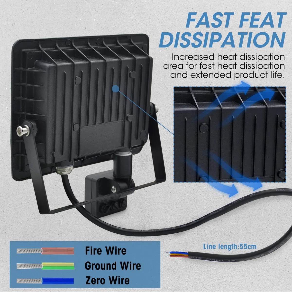 Faretto LED da Esterno Con Sensore di Movimento 50W Bianco Caldo 3000K IP66 Impermeabile 5000LM per Cortile, Giardino