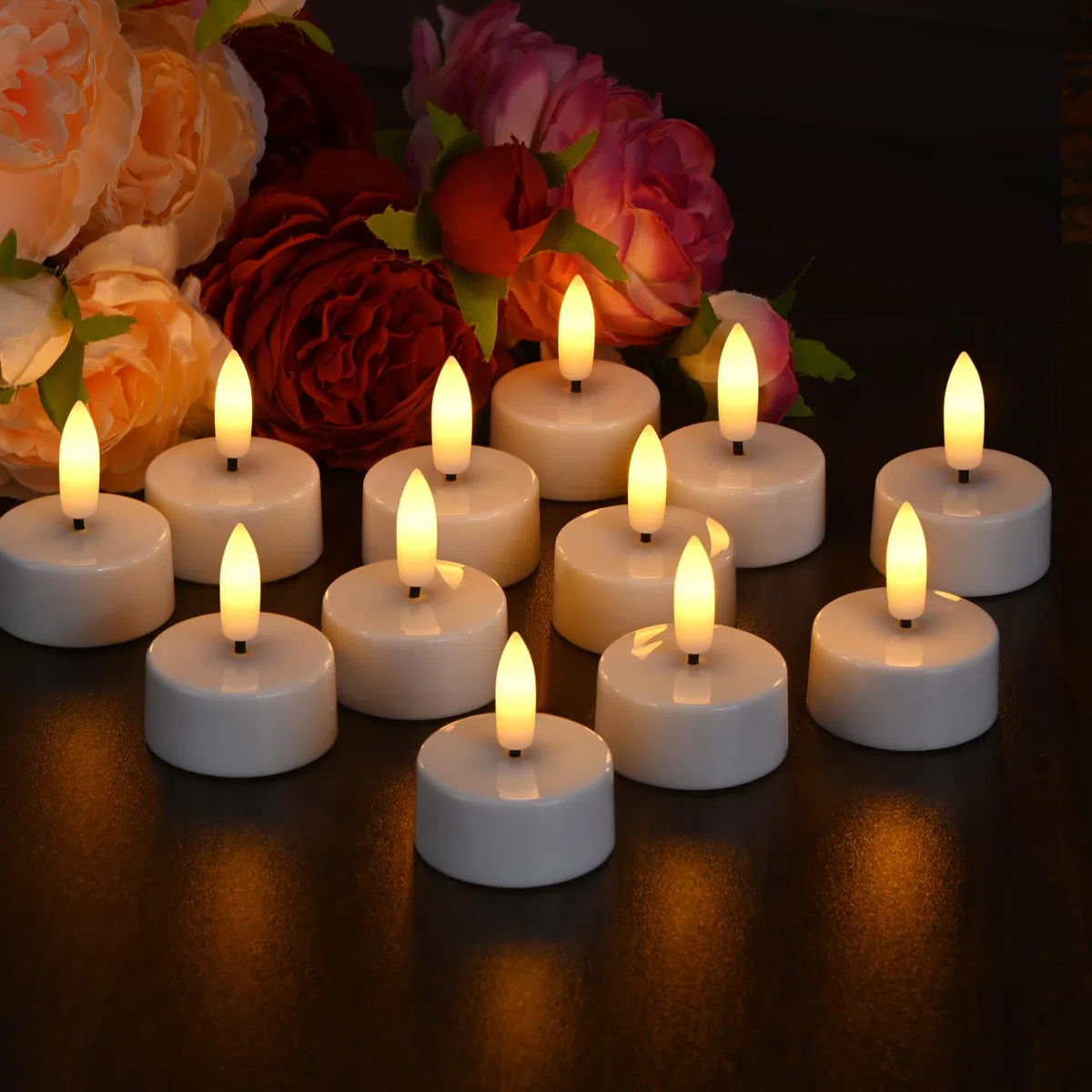 EXTSUD 12 lumini a LED con timer, ricaricabili, candele a LED, senza fiamma, luce tremolante, luce notturna, lumini elettrici per la gioventù, portacandela da tavolo per il soggiorno