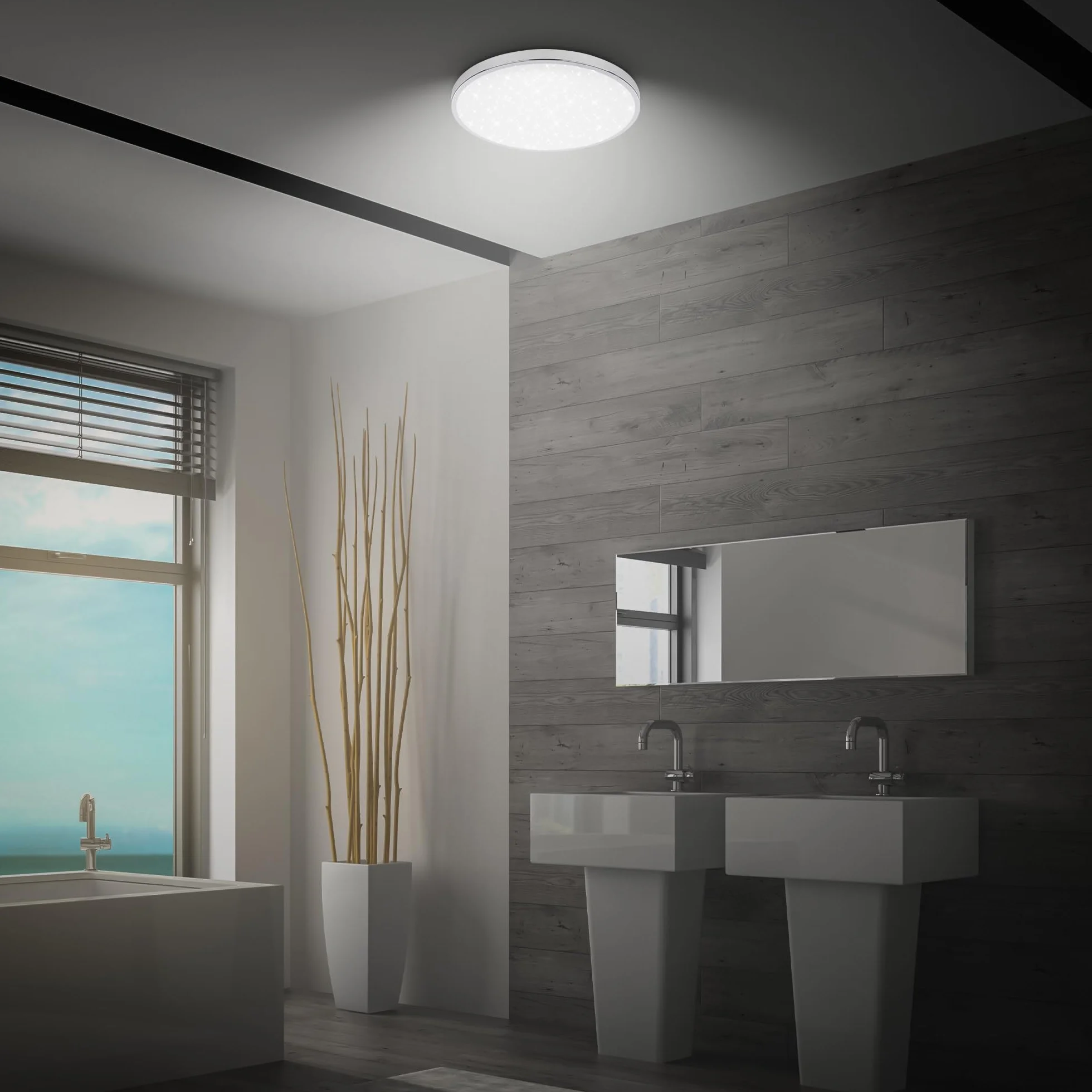 BRILONER - Plafoniera bagno LED a luce indiretta, IP44 resistente agli spruzzi d'acqua, colore neutro della luce bianca, plafoniera led soffitto bagno, plafoniera cucina, 33 x 6 cm, cromato