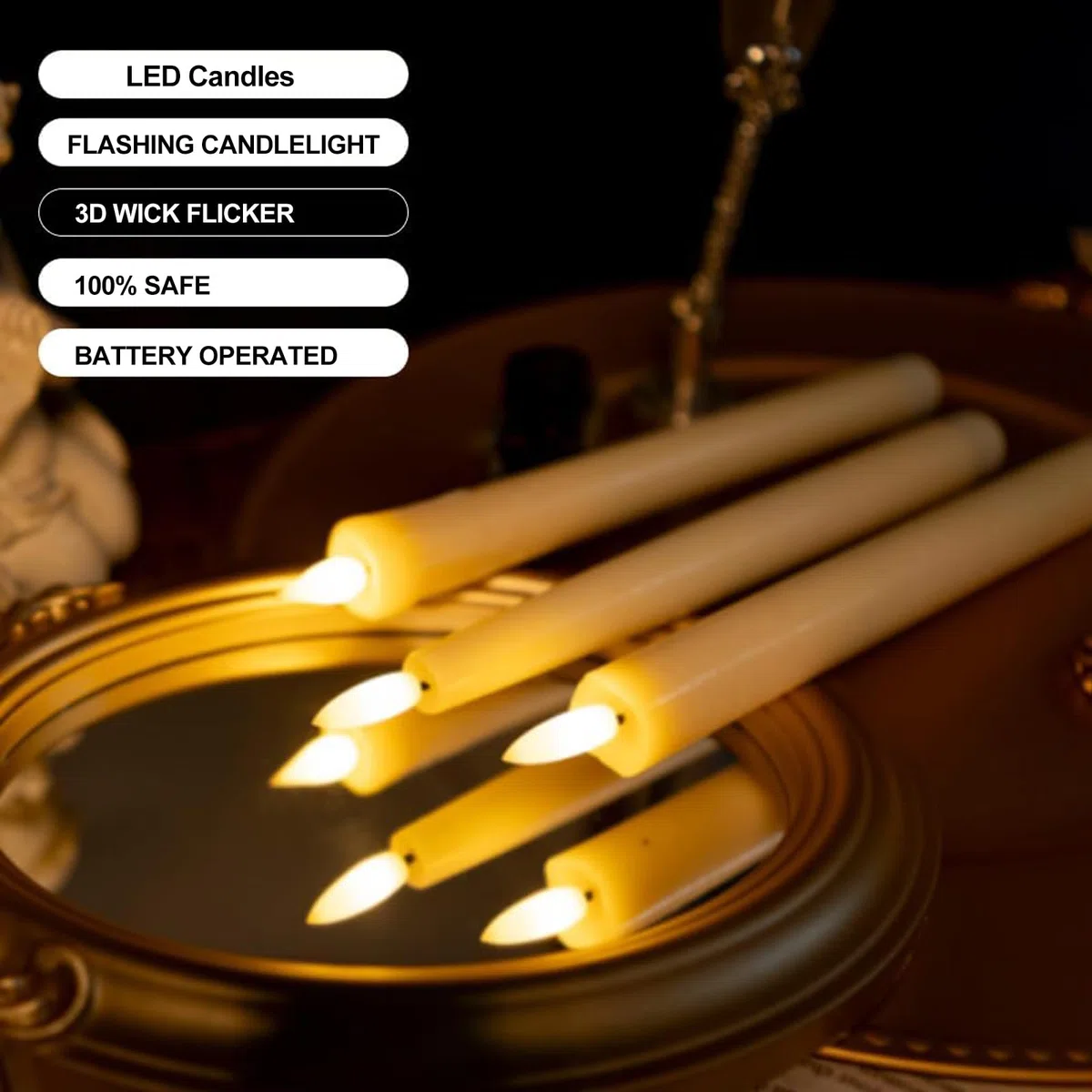 KATELUO Candele LED Fiamma Oscillante, 6 Pezzi Candele Senza Fiamma, LED Candele Finte a Batteria, Candele Coniche a Led, per Natale, Ringraziamento, Halloween, Matrimoni