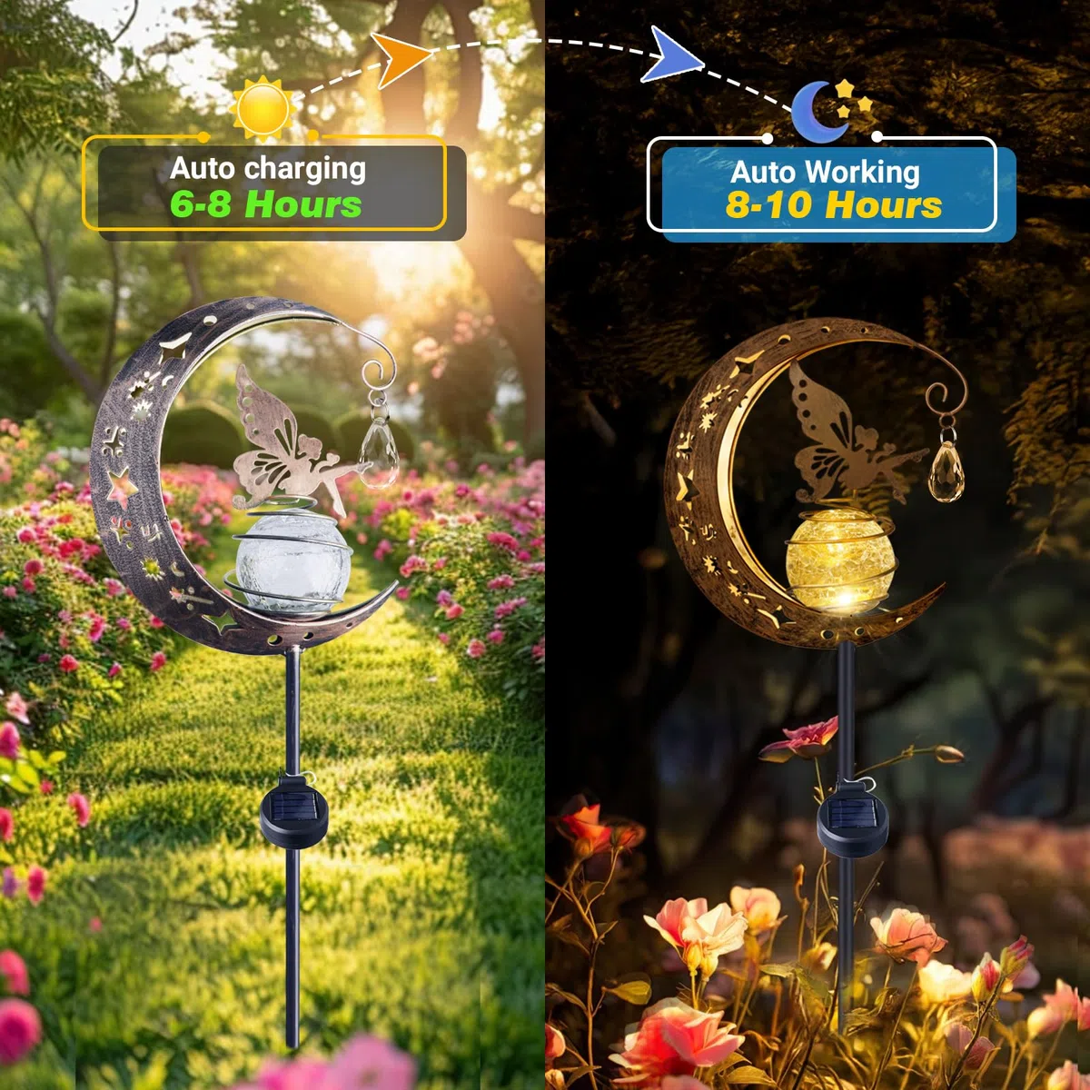 Lampada Solare per Esterni, Impermeabile Luci Solari da Giardino Decorative, con Sfera di Vetro a LED, Fata della Luna Lampada Solare da Esterno per Balcone, Vialetto, Patio, Cortile, Prato