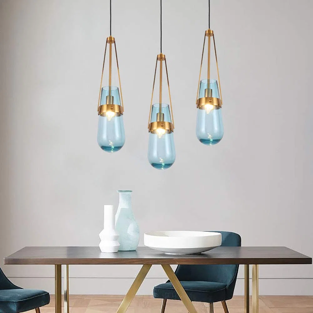 Personalità Creativo Goccia D'acqua Vetro Lampadario,Ristorante Bar Cafe Studiare Camera,E27 Nordico Semplice Lusso Leggero Testa Singola Lampadario Piccolo-Blu 15 * 60cm