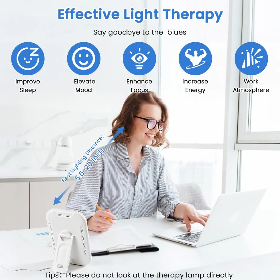 Lampada per Terapia della Luce 10000LUX, Lampada a Luce Diurna con 3 Temperature di Colore 5 livelli di Luminosità e 4Timer, Lampada SAD Pieghevole a 90° per Ufficio/Casa, Senza Raggi UV