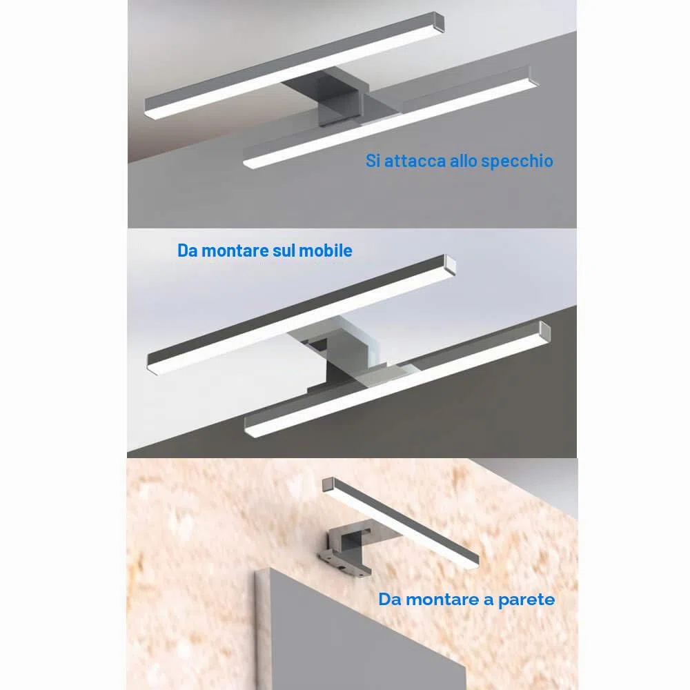 Lampada da Specchio a LED per Bagno 5W 30cm 400LM, Bianco Neutra 4000K Lampada Armadio Applique da Parete IP44 Lampada Specchio Bagno 230V 300x14x14mm