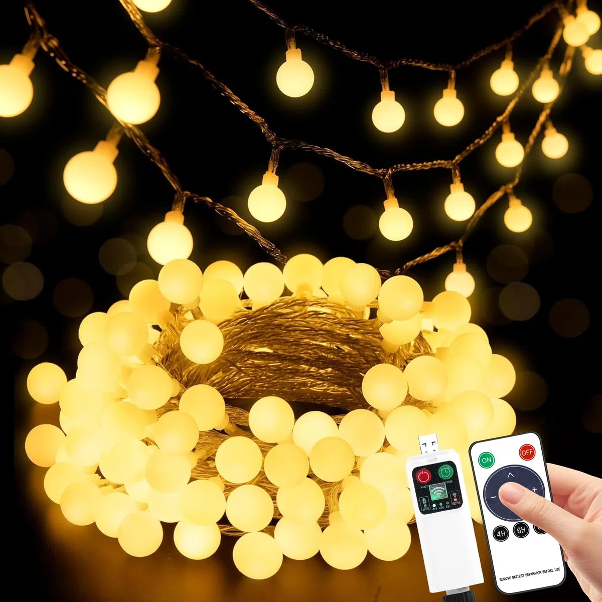 Sprifityy Catena luminosa per esterni, 27 m, 200 LED, a batteria, con timer e 8 modalità, IP42, impermeabile, ideale per stanze, illuminazione da giardino, feste, terrazze, balconi