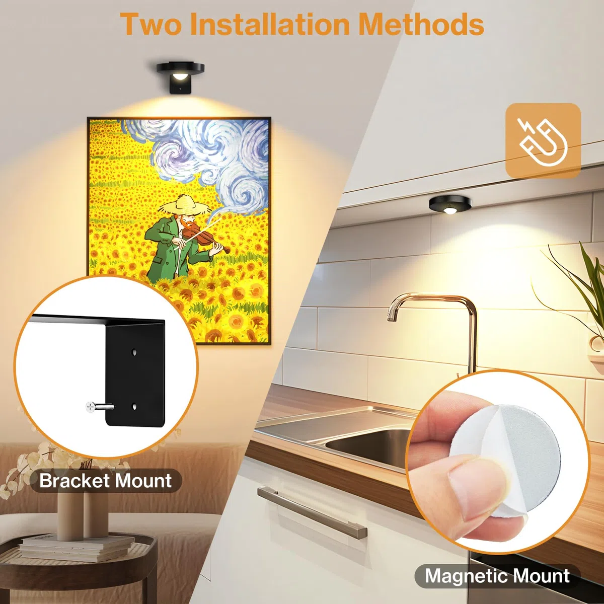 Luce per quadri a batteria, led magnetiche per pittura con telecomando dimmerabile e timer, luci ricaricabili da parete (nero), 3 modalità di illuminazione