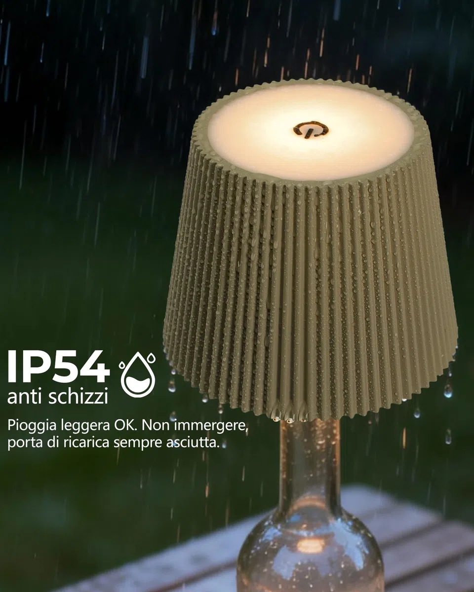 Beaeet Lampada per Bottiglia LED Nero Senza Fili, Touch Dimmerabile 3 Colori, Ricaricabile USB-C, Decorativa per Casa Terrazzo Campeggio Feste Regalo