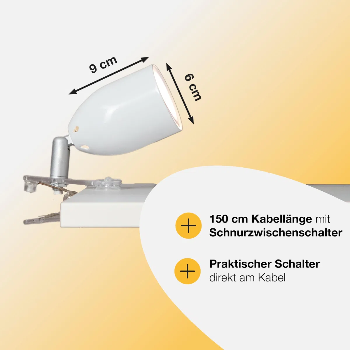 Brilliant Lampe Leo LED clamp light white | 1x LED-PAR51, GU10, 3W LED reflector lamp included, (300lm, 2700K) | With intermediate cord switch [energy class F]