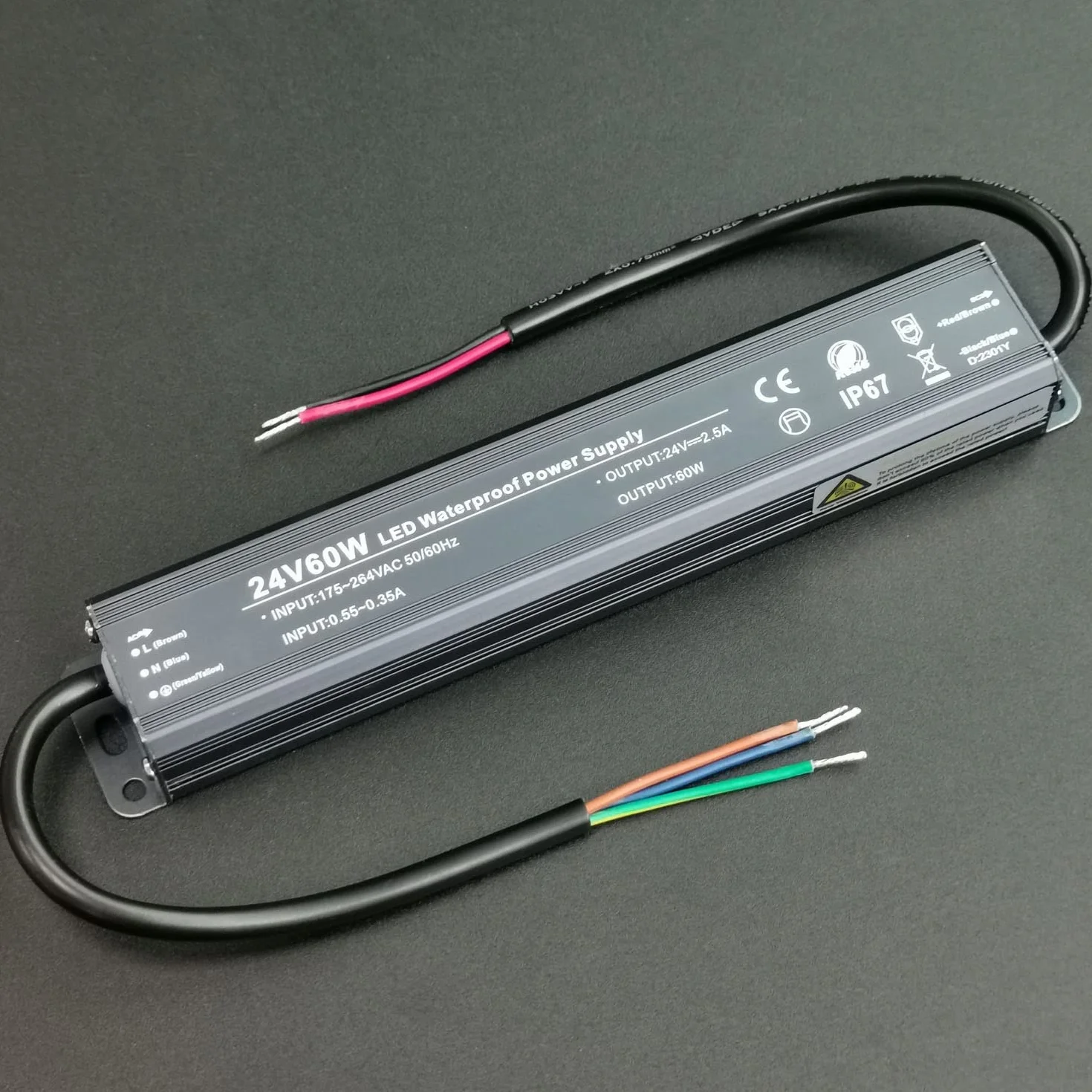 Trasformatore 220v 24v 60W, Alimentatore LED 24v Impermeabile IP67, Trasformatore 2,5A per Luci LED, Cartelloni Pubblicitari e Telecamera di Sicurezza Esterno