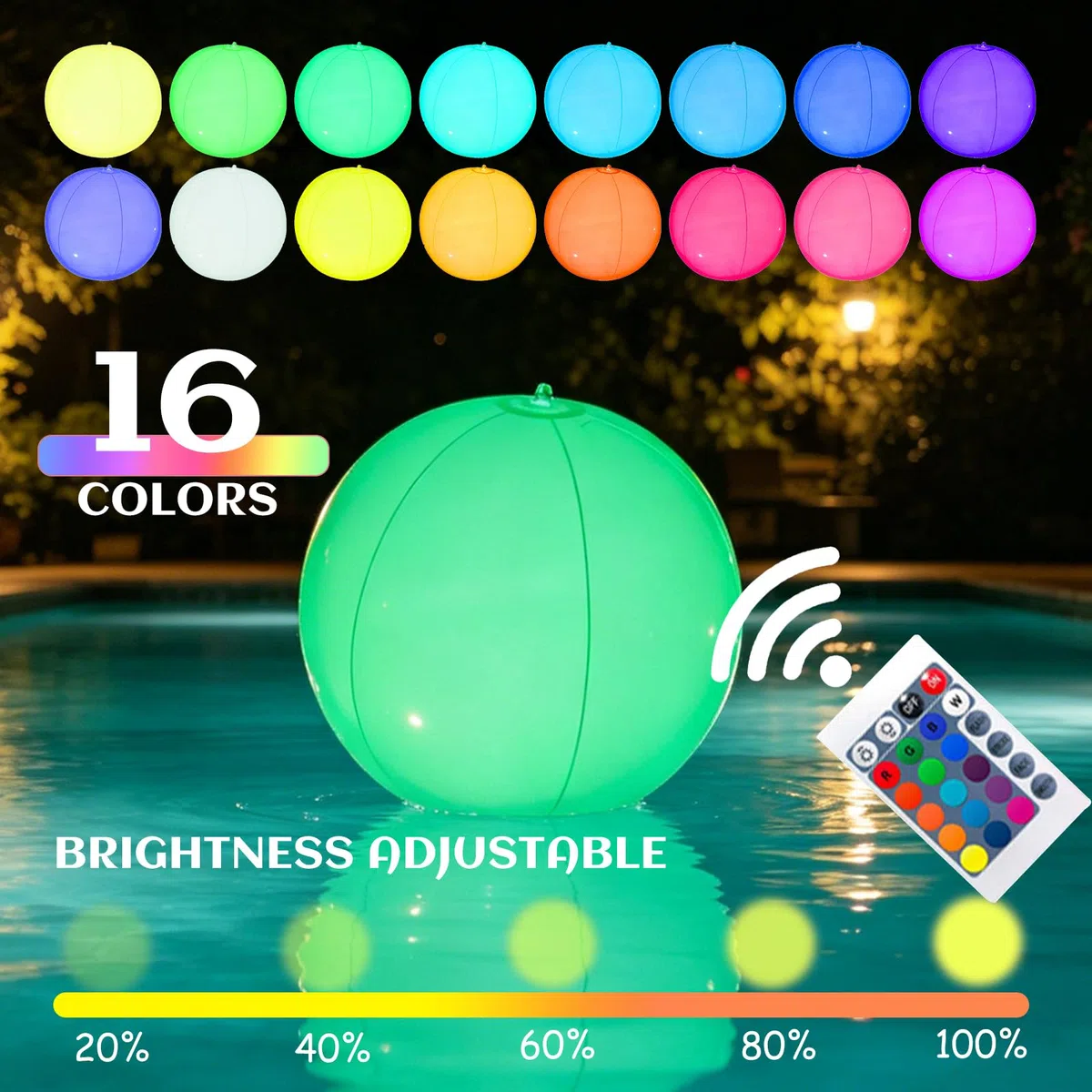 Lampade Piscina, Lampada a Sfera a Led con Telecomando - Palle Luminose per Piscina a 16 Colori, Luci per Piscina Subacquea per Piscina, Spiaggia e Giardino (Palla 2-40cm)